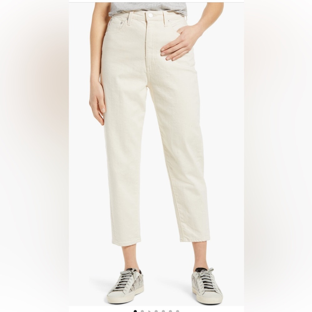 NWT AG Adriano Goldschmied Renn high waist barrel cropped jeans ecru cream 26